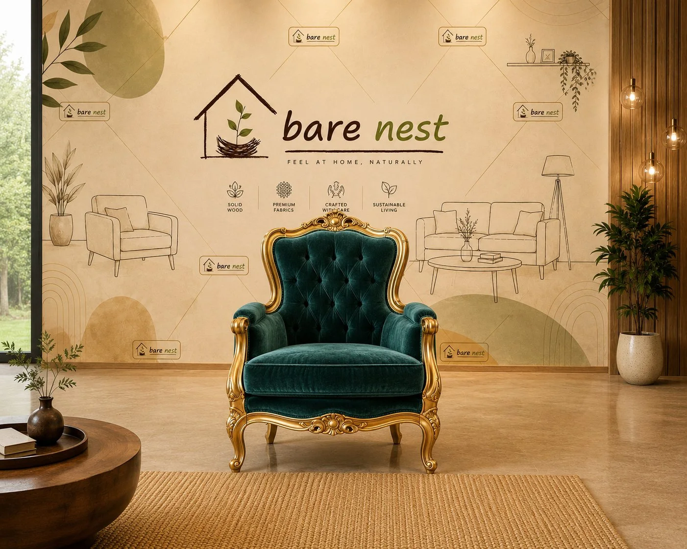 Royal Emerald Velvet Throne Chair