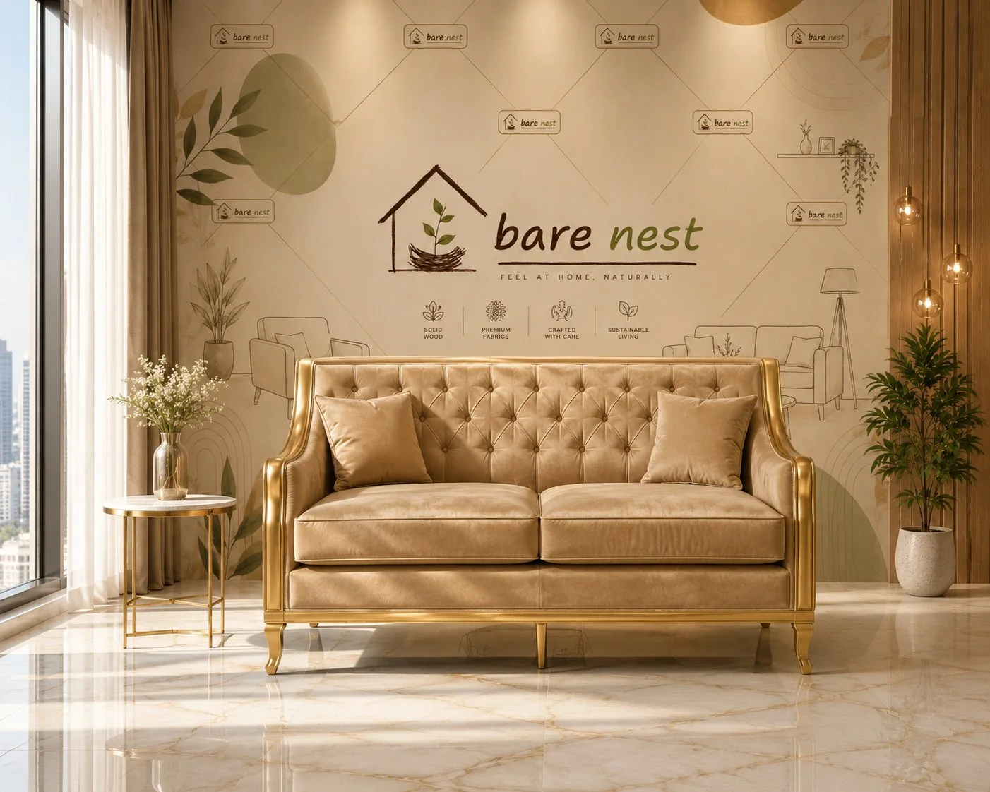 Royal Gold Tufted 2-Seater Sofa