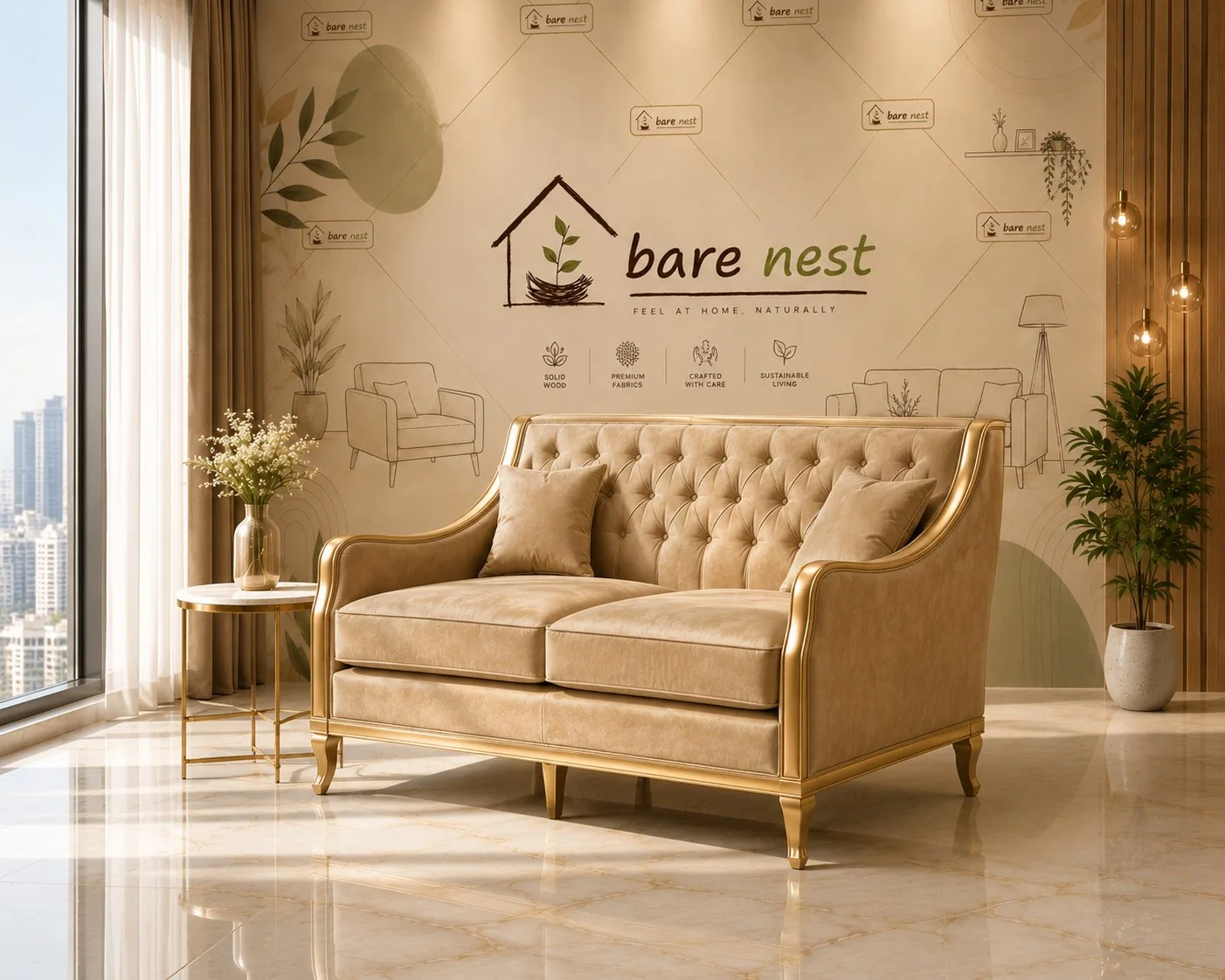 Royal Gold Tufted 2-Seater Sofa detail 2