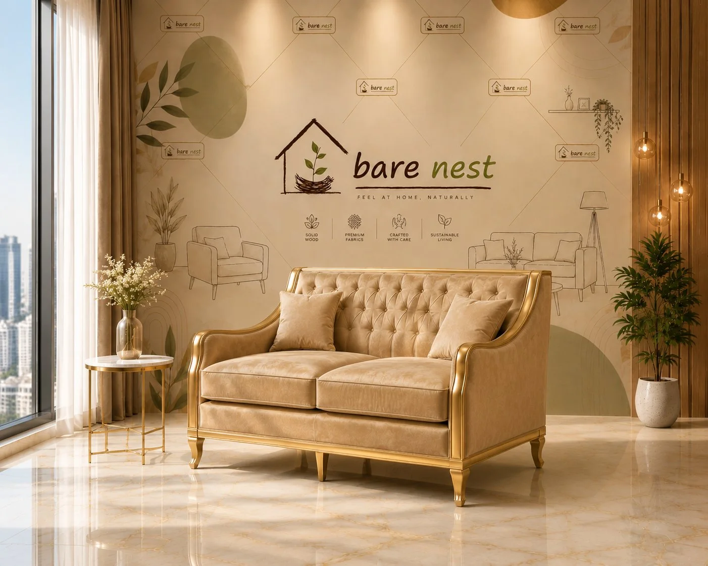 Royal Gold Tufted 2-Seater Sofa detail 3