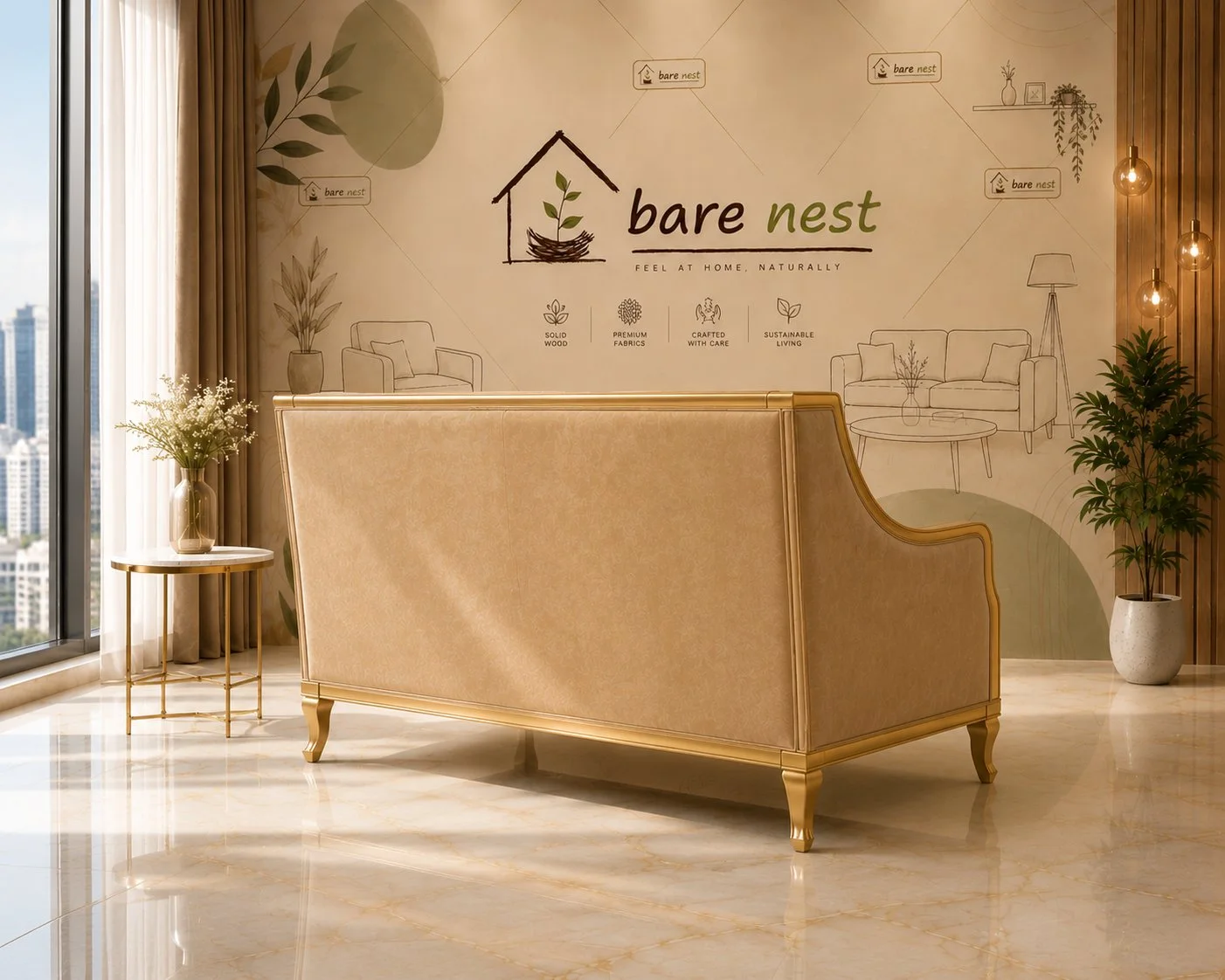 Royal Gold Tufted 2-Seater Sofa detail 4