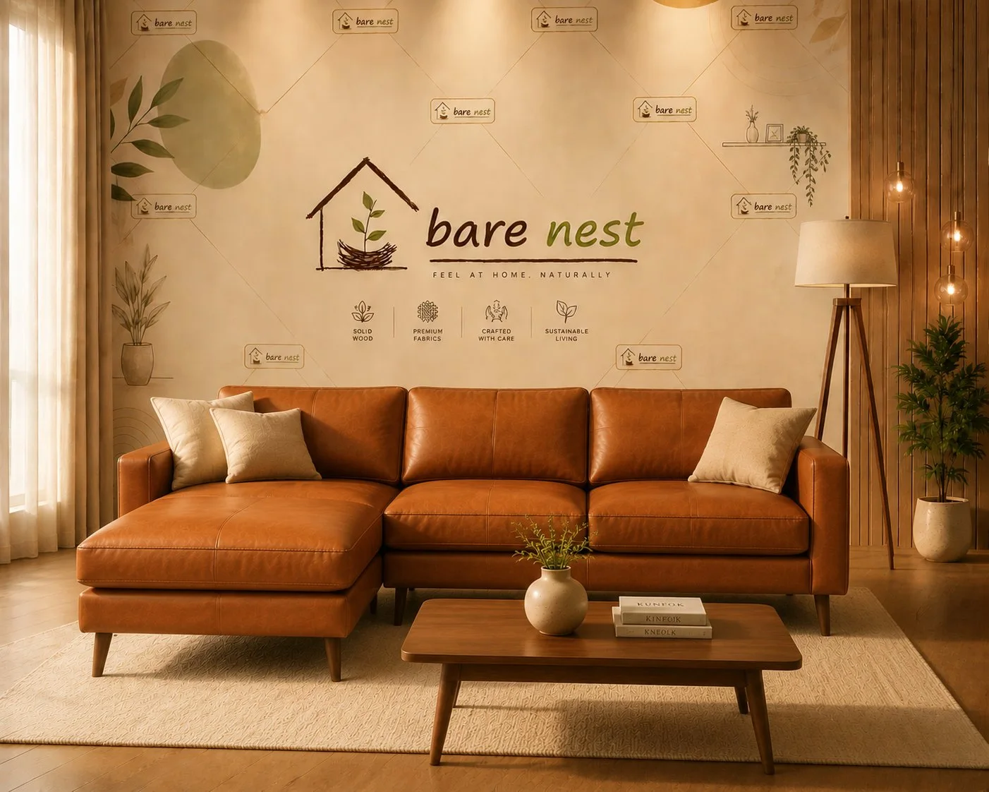 Cognac Luxe Modern L-Shape Sofa