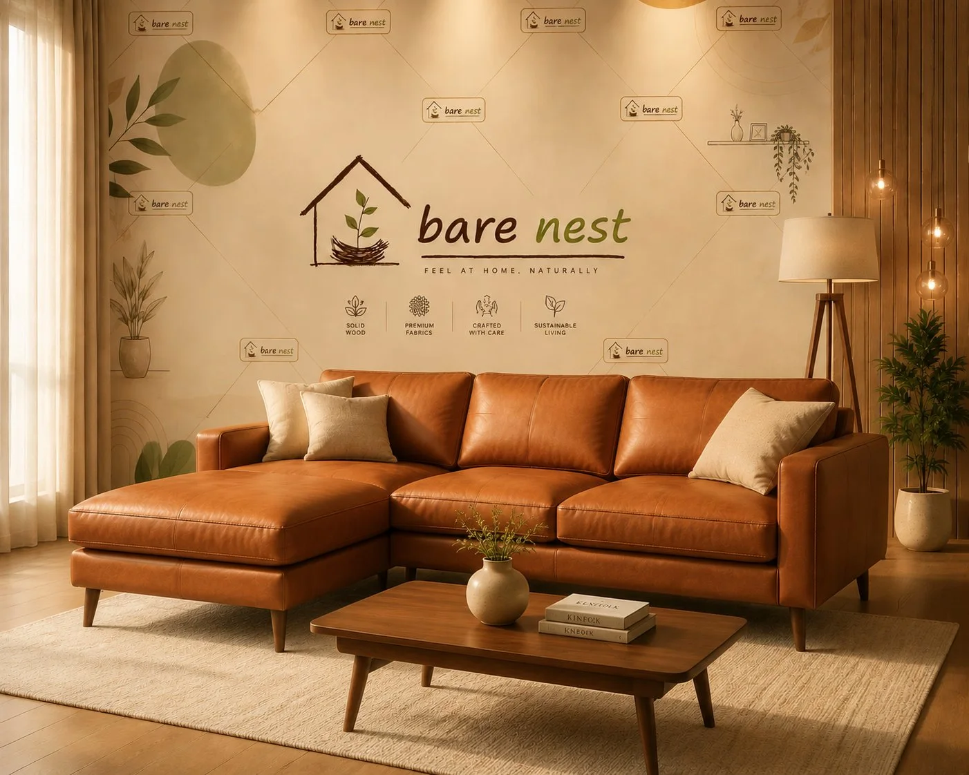 Cognac Luxe Modern L-Shape Sofa detail 2