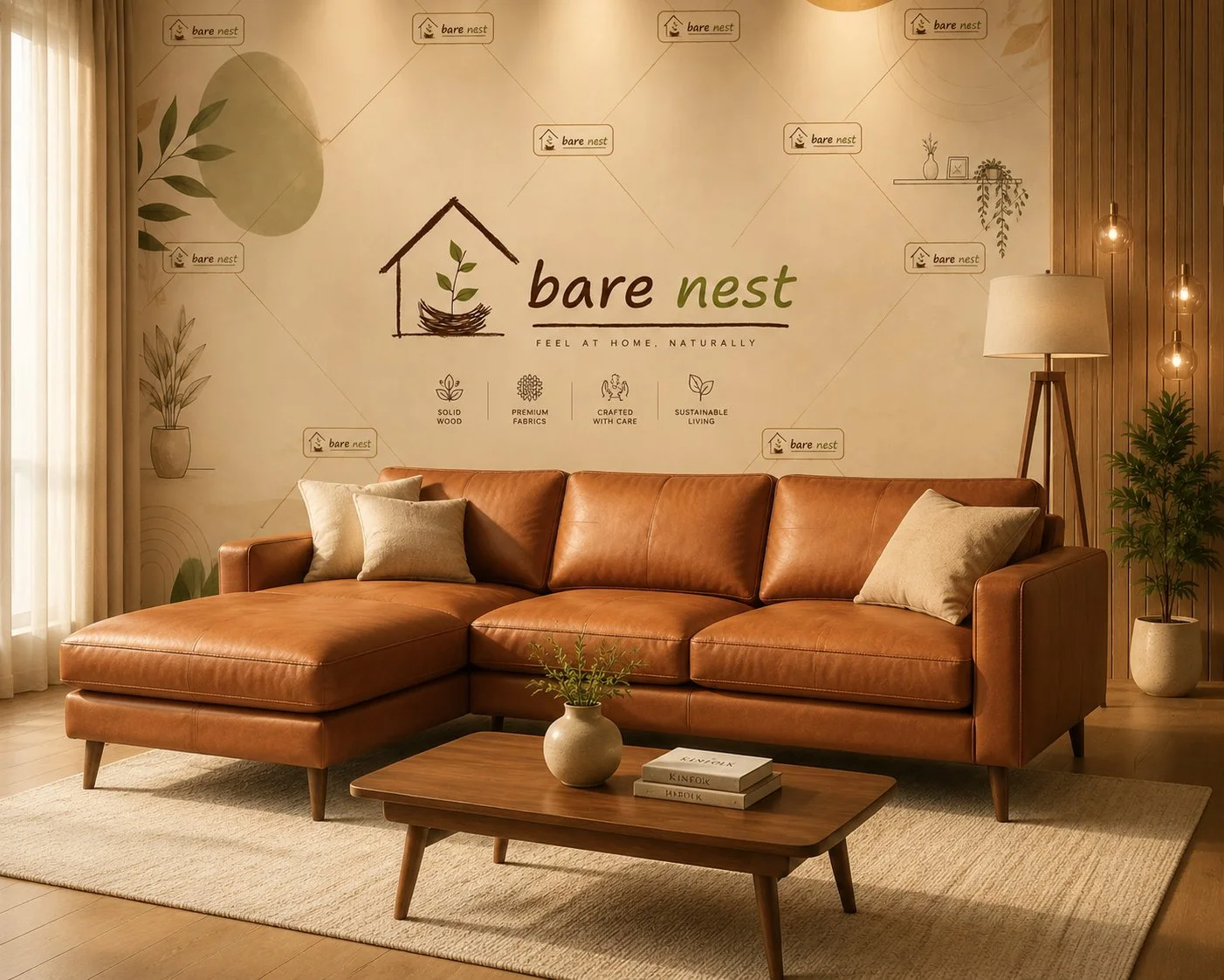Cognac Luxe Modern L-Shape Sofa detail 3