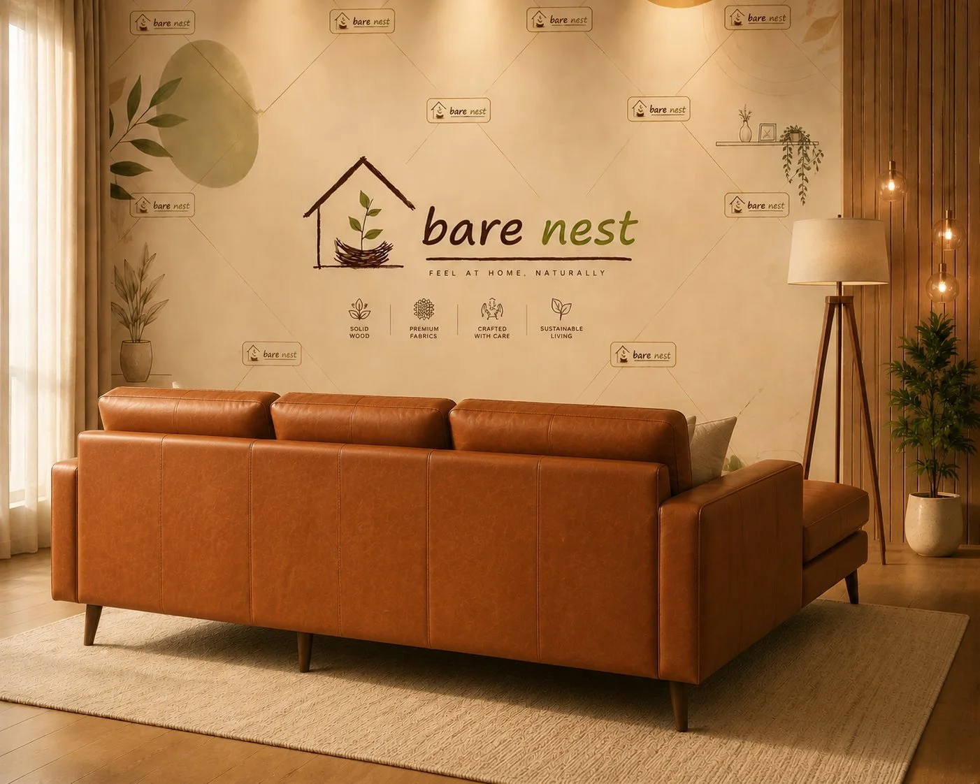 Cognac Luxe Modern L-Shape Sofa detail 4