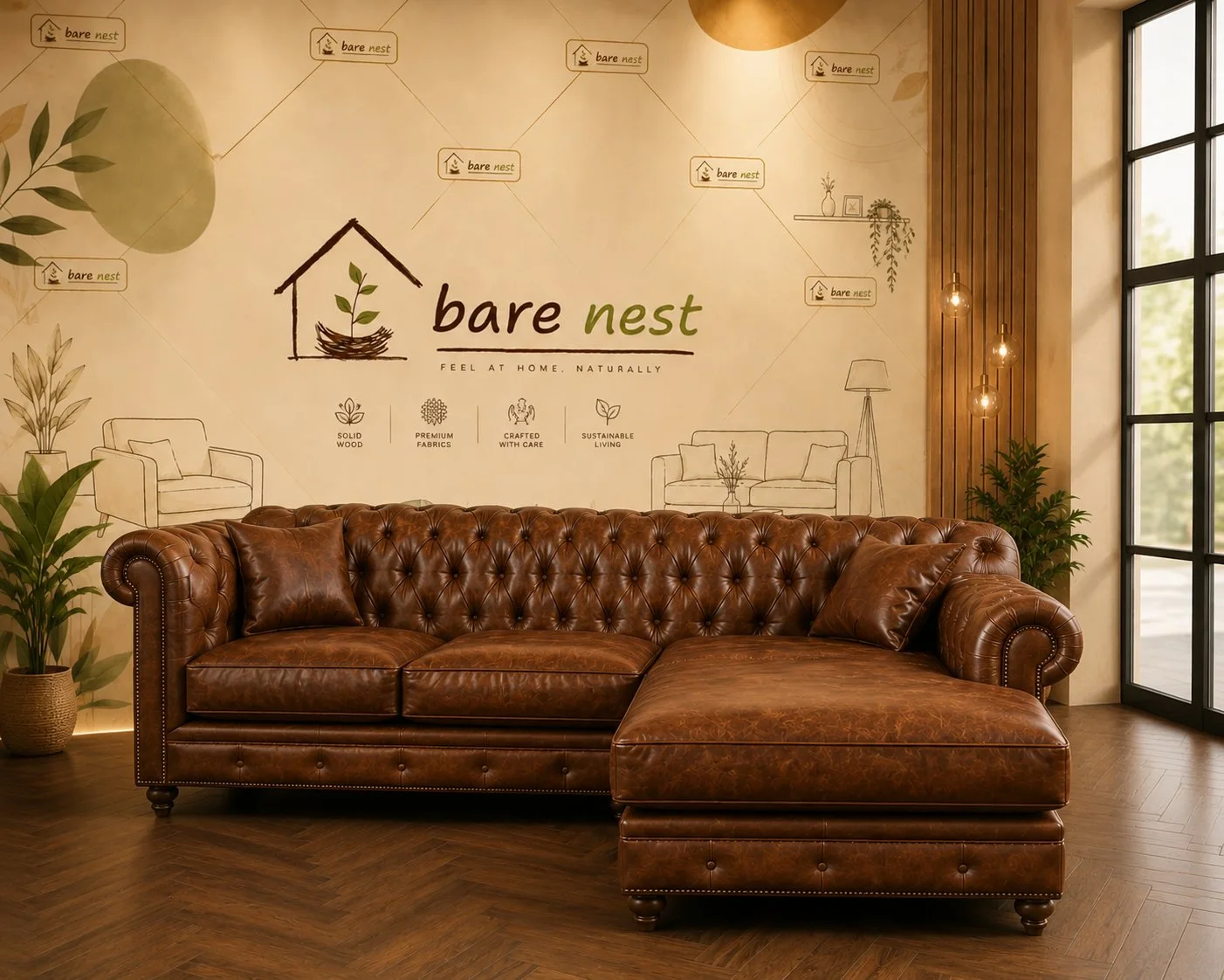 Chesterfield Leather Sectional l-shape Sofa