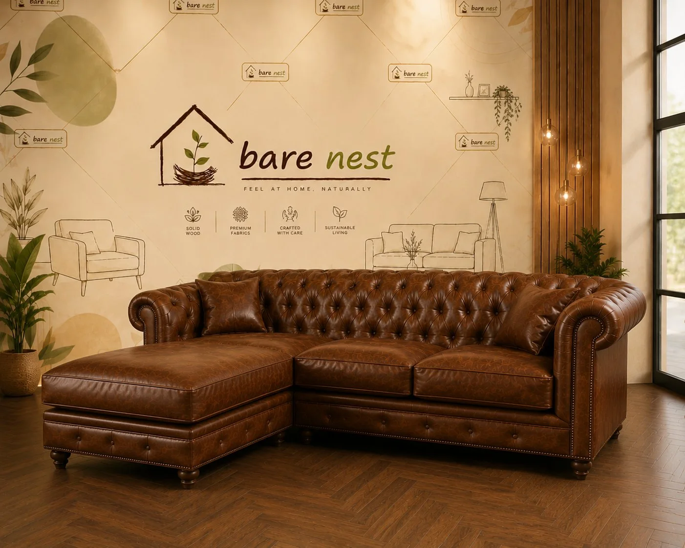 Chesterfield Leather Sectional l-shape Sofa detail 2
