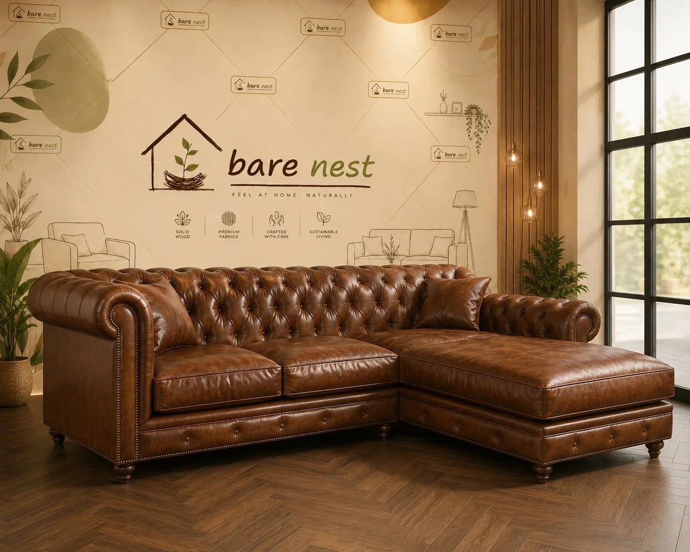 Chesterfield Leather Sectional l-shape Sofa detail 3
