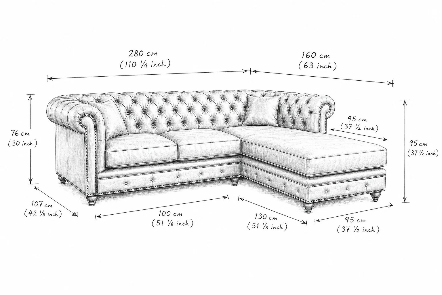 Chesterfield Leather Sectional l-shape Sofa detail 5