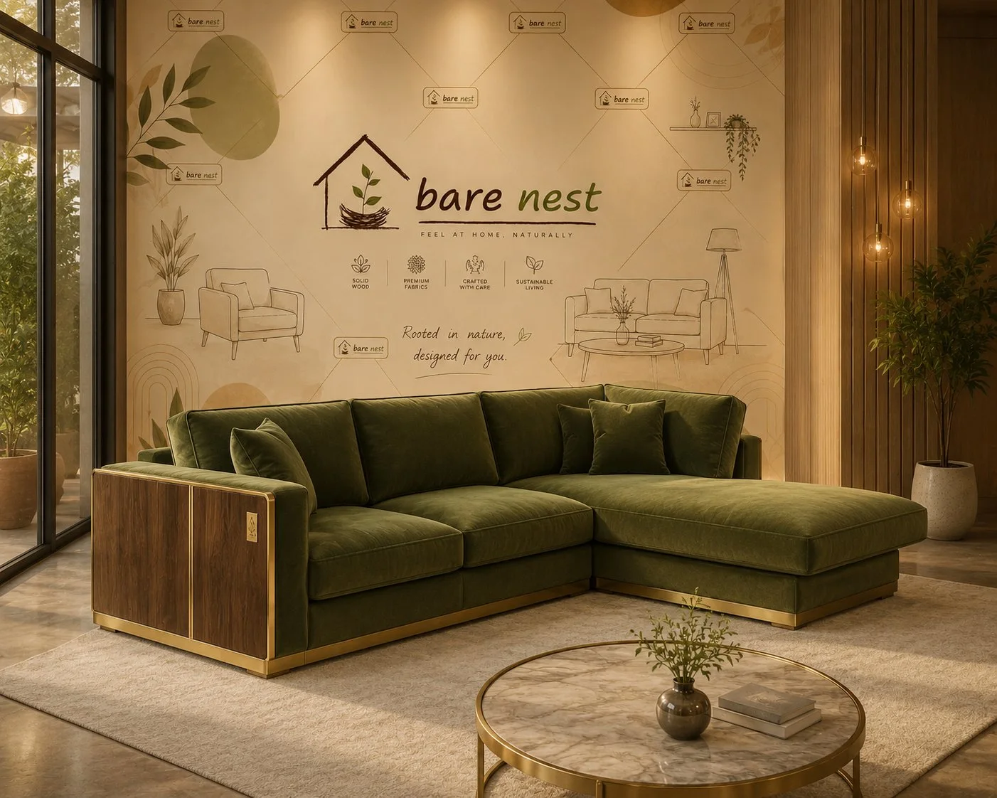Luxe Olive Green L-Shape Sectional Sofa detail 2