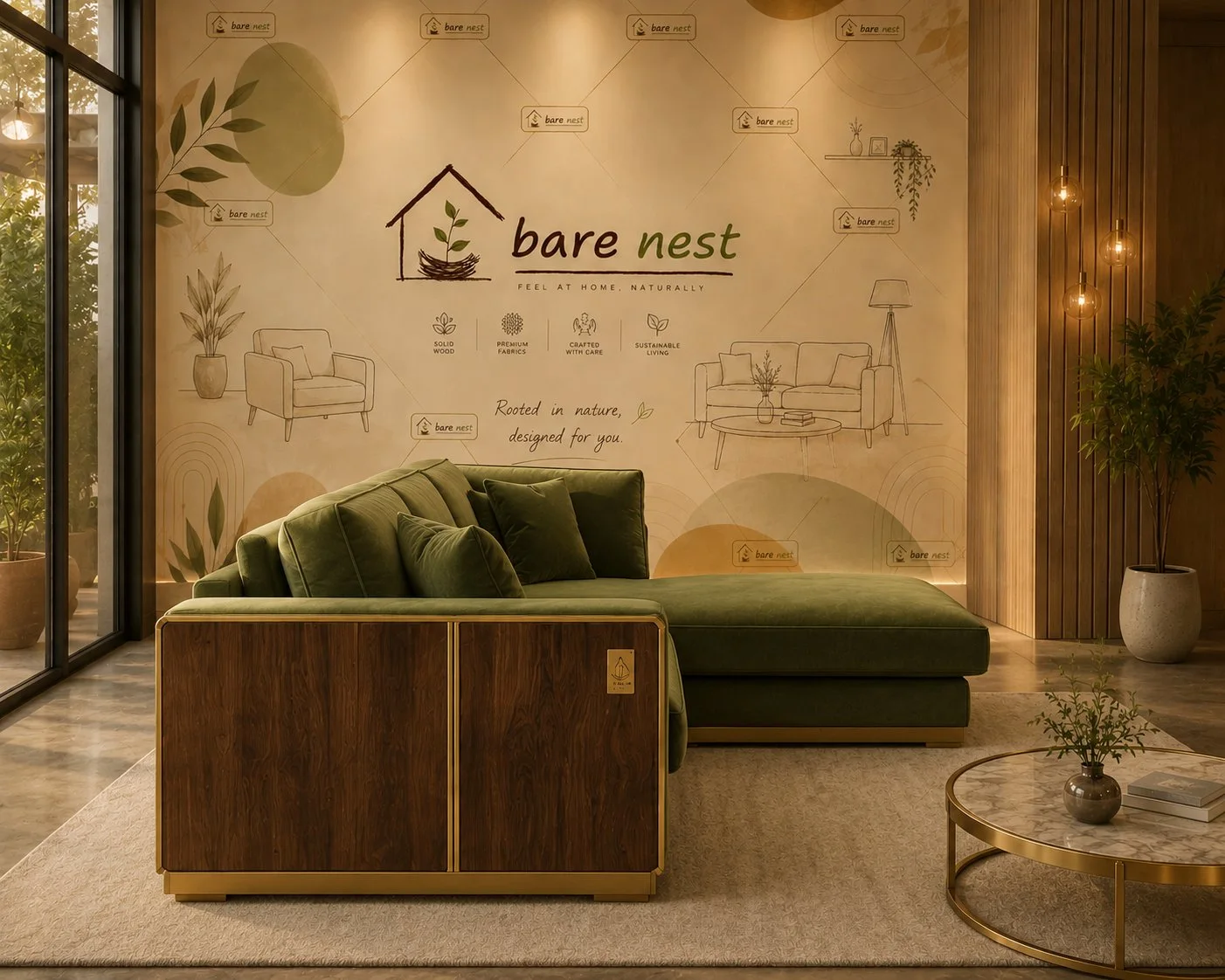 Luxe Olive Green L-Shape Sectional Sofa detail 3