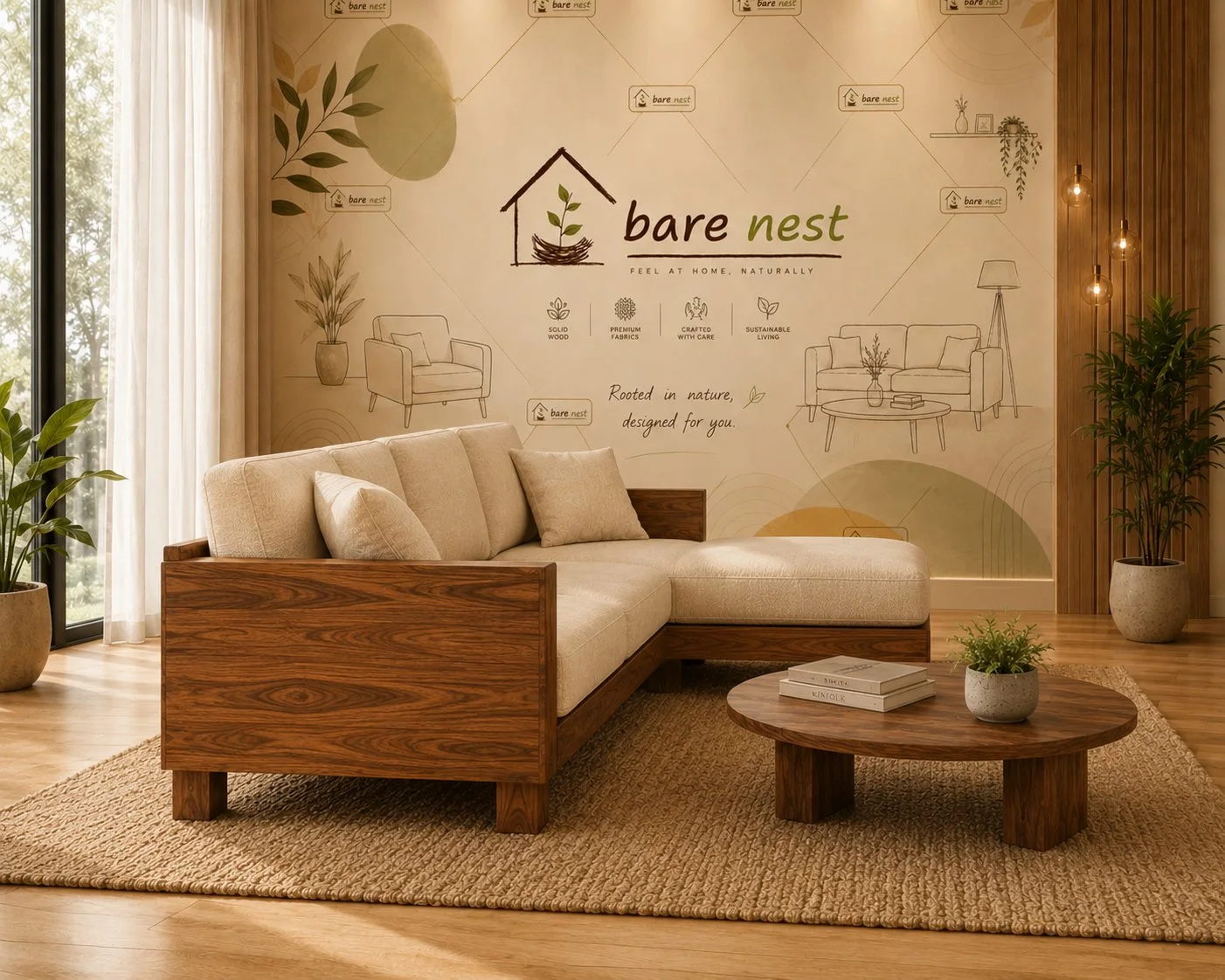Natural Luxe Wood-Frame L-Shape Sofa detail 3