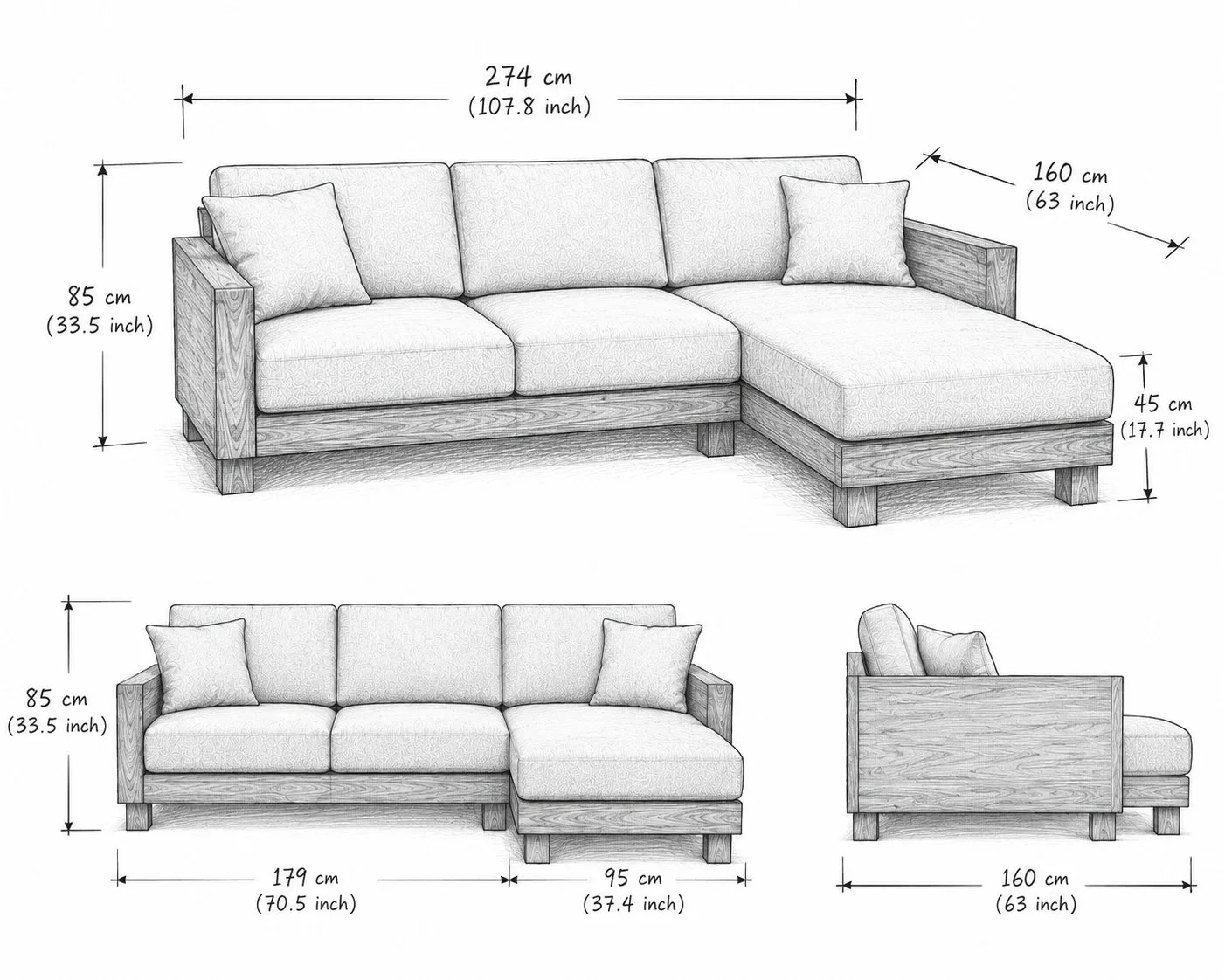Natural Luxe Wood-Frame L-Shape Sofa detail 5