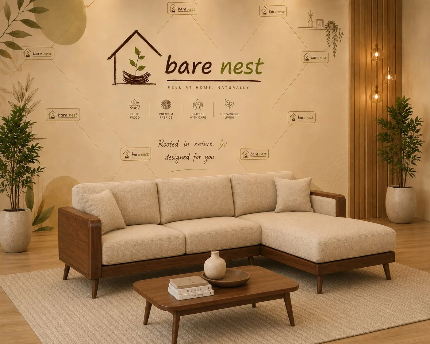 Natural Haven Wooden Frame L-Shape Sofa