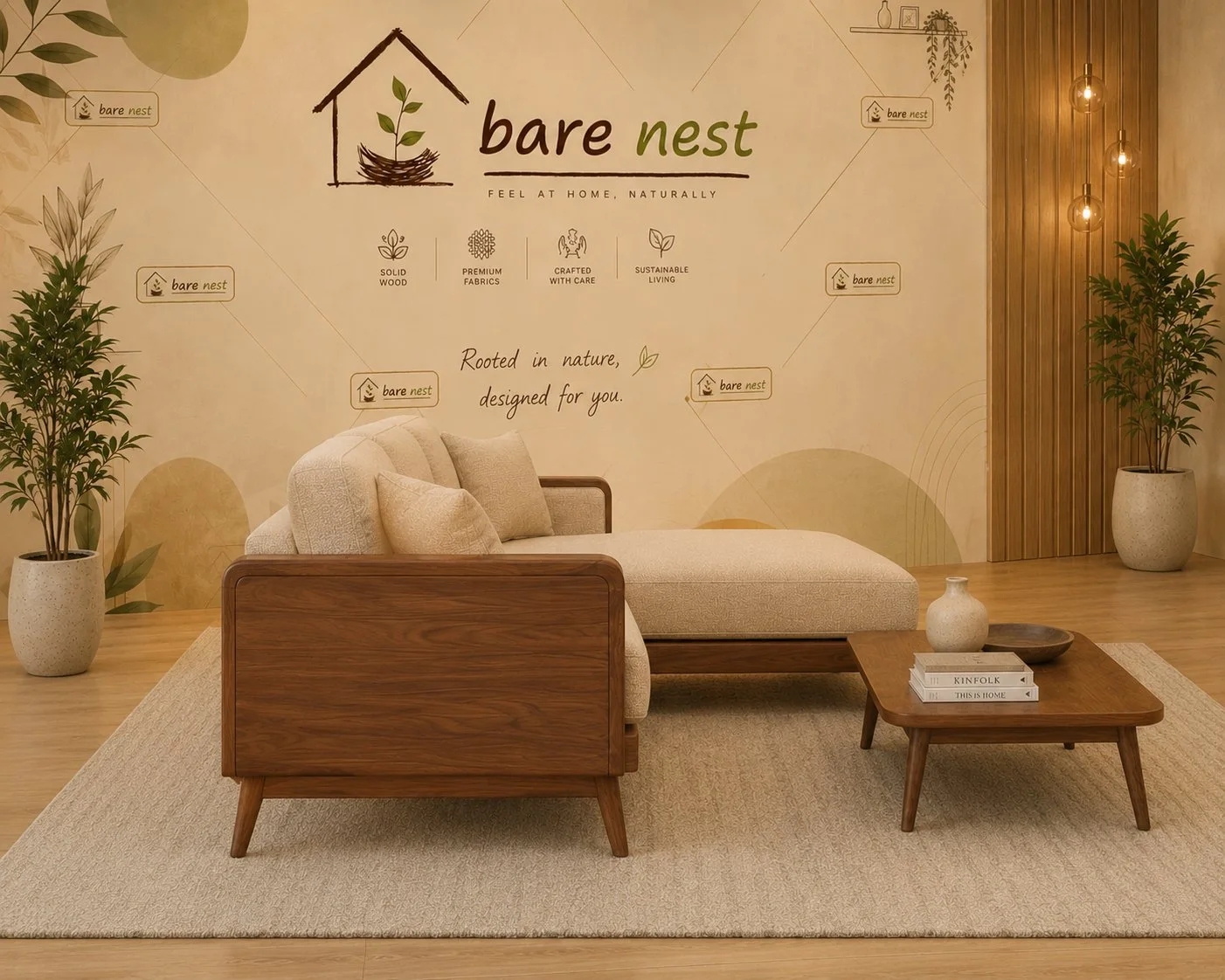 Natural Haven Wooden Frame L-Shape Sofa detail 2