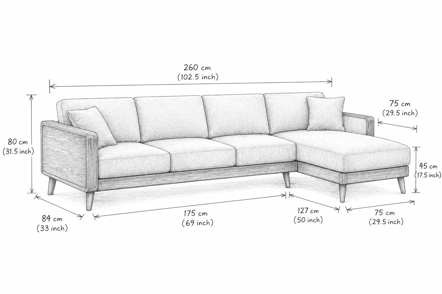 Natural Haven Wooden Frame L-Shape Sofa detail 3