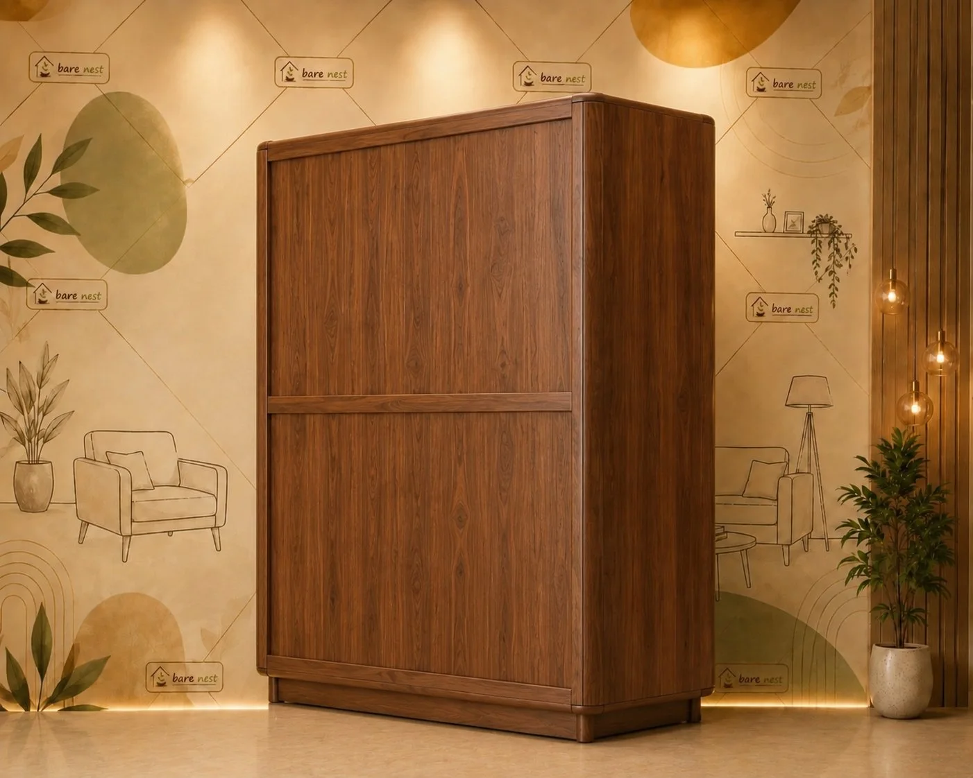 Aurelia 3-Door Fluted Wooden Wardrobe detail 4