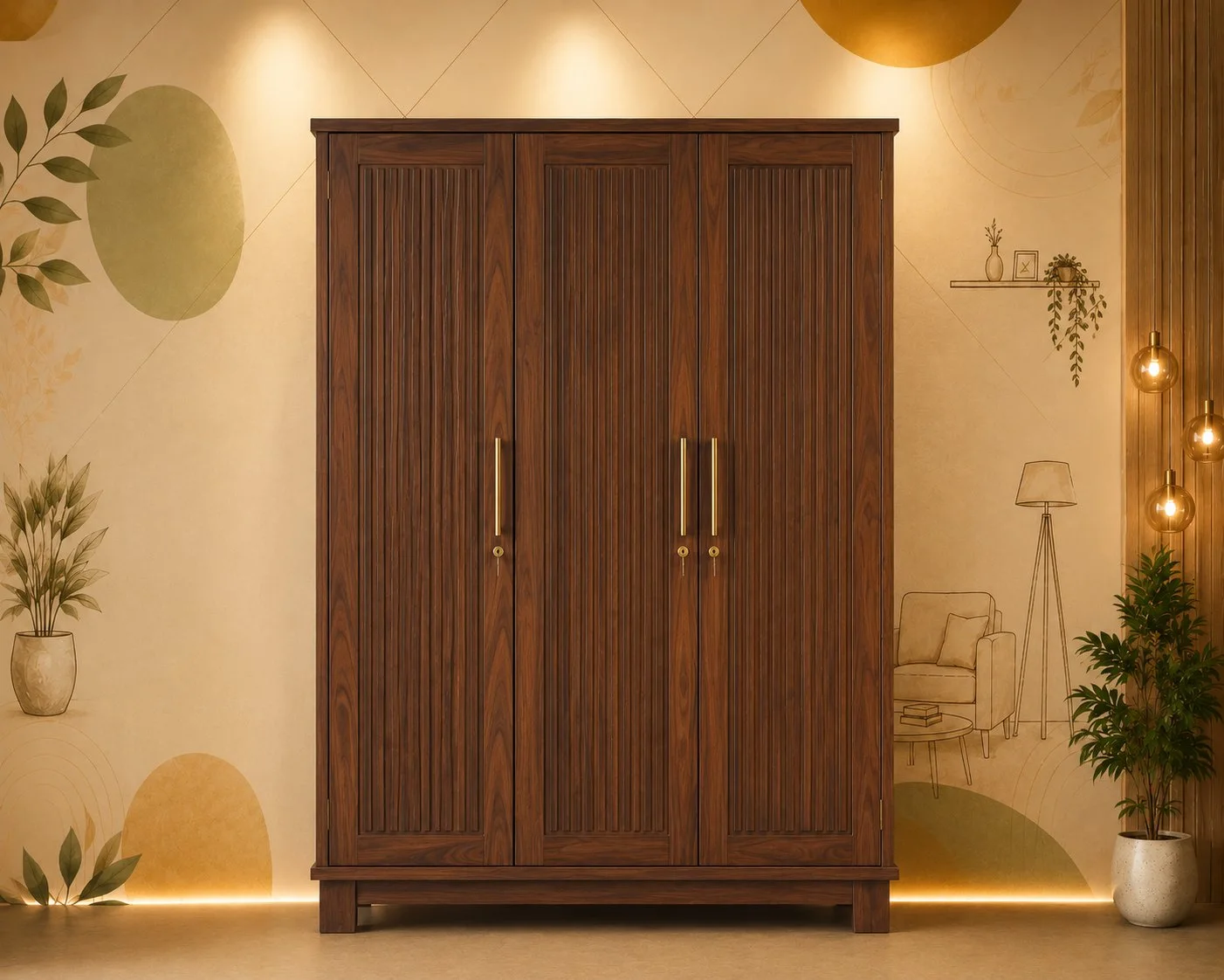 Verona 3-Door Fluted Wooden Wardrobe Description: