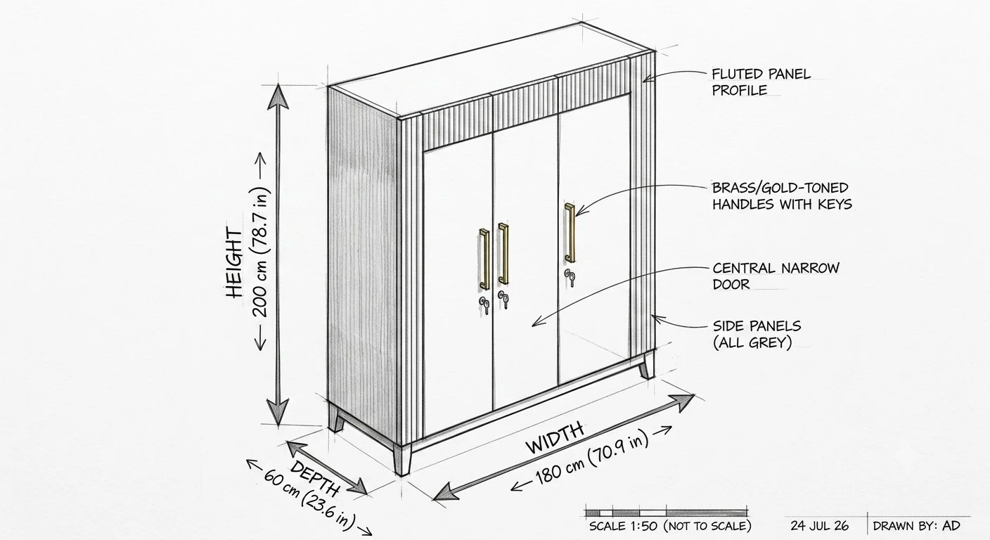 Noir Luxe 3-Door Wooden Wardrobe with Golden Handles detail 5