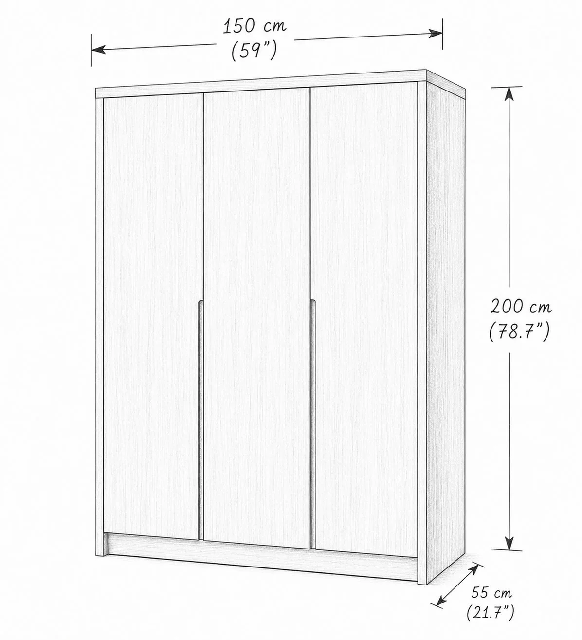Modern 3-Door Natural Oak Finish Wardrobe detail 4