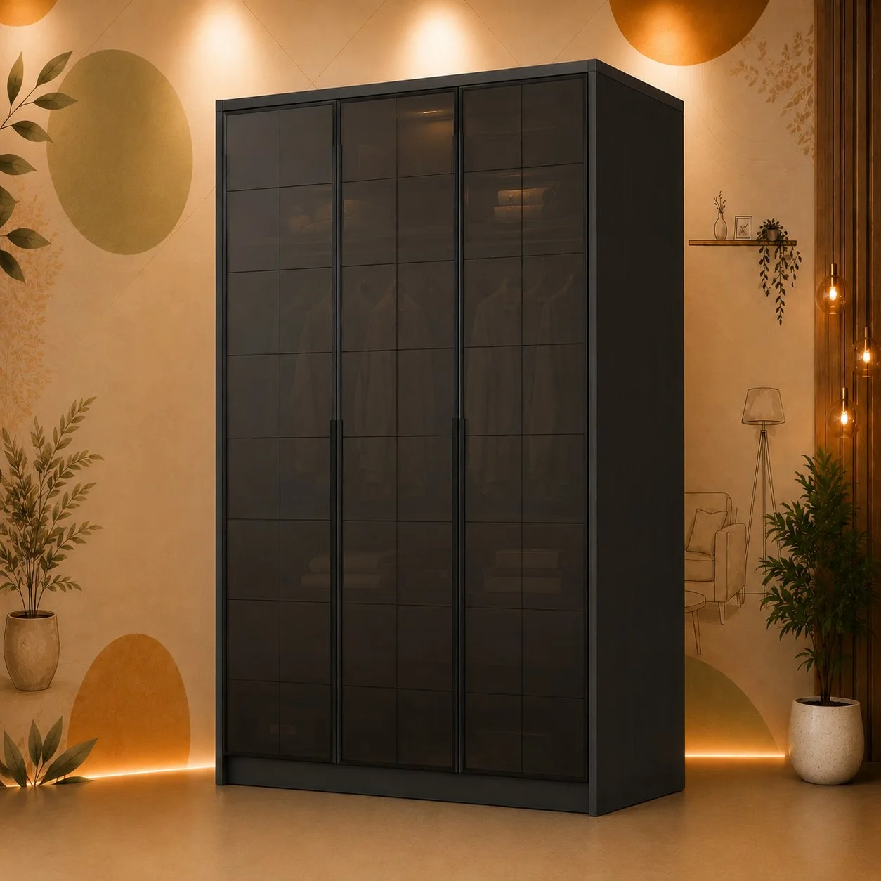 Noir Luxe Smoked Glass Wardrobe detail 2