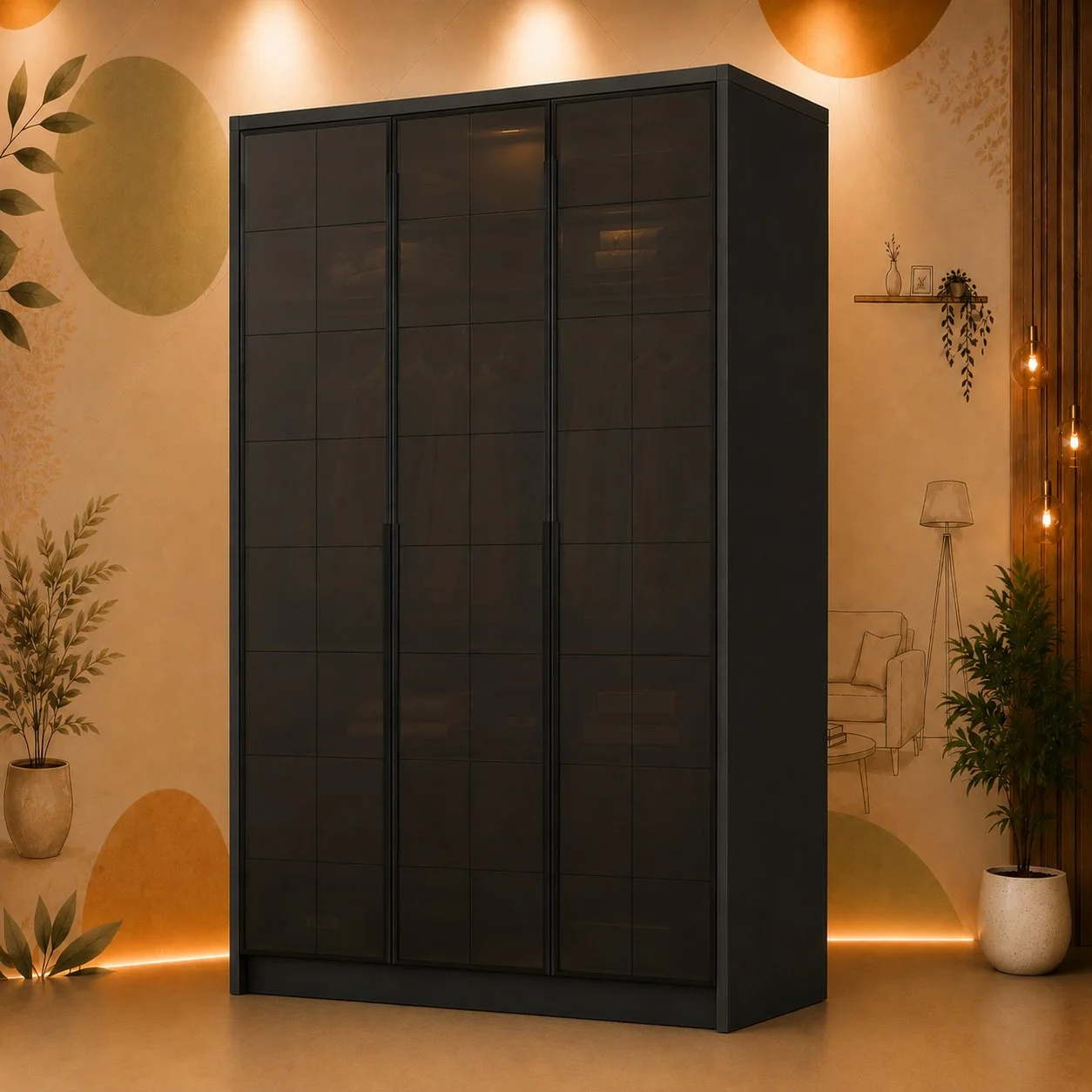Noir Luxe Smoked Glass Wardrobe detail 3