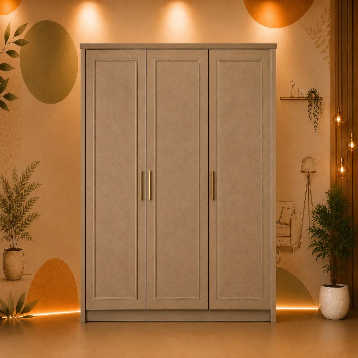 Elegance Taupe Three-Door Wardrobe