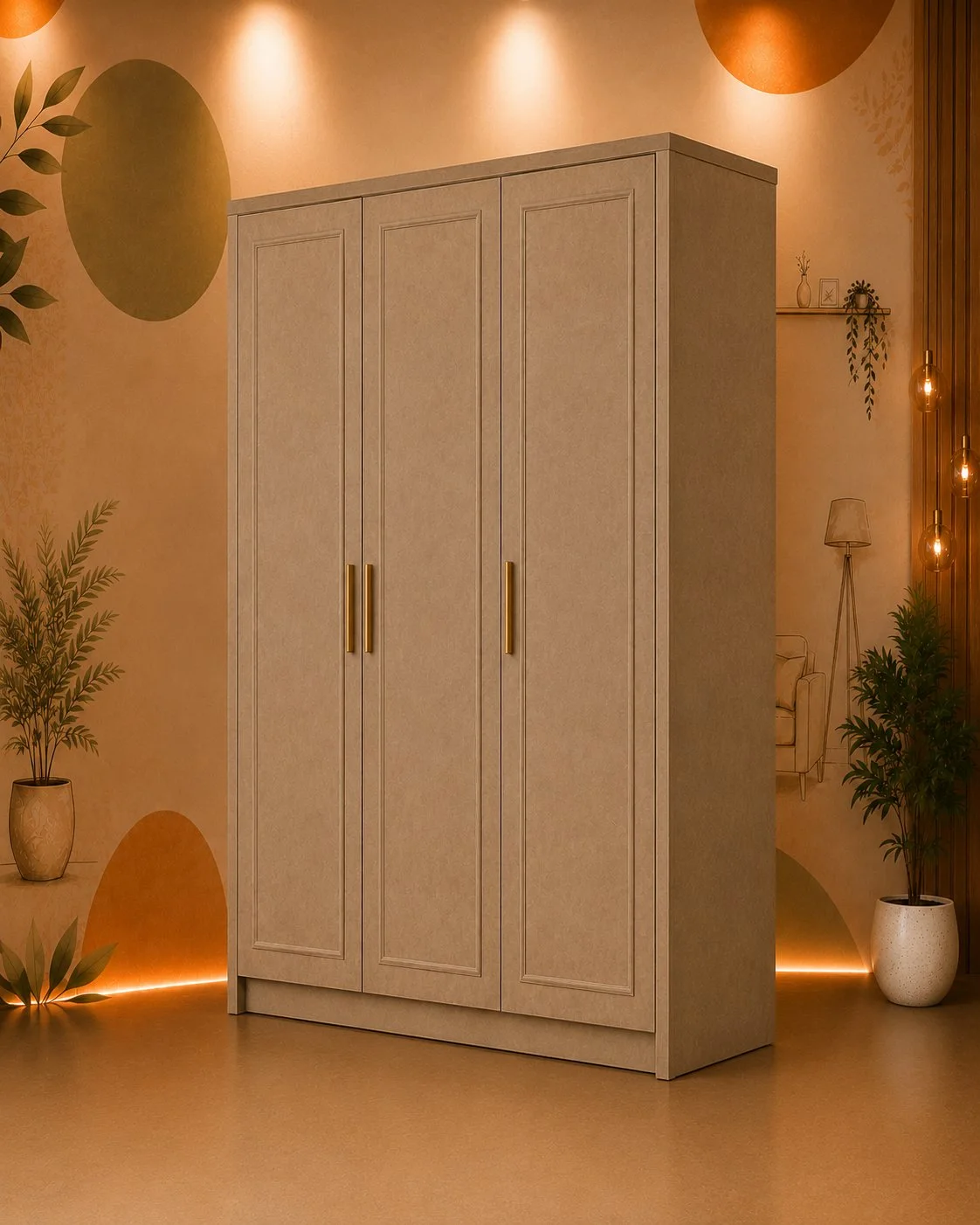 Elegance Taupe Three-Door Wardrobe detail 2
