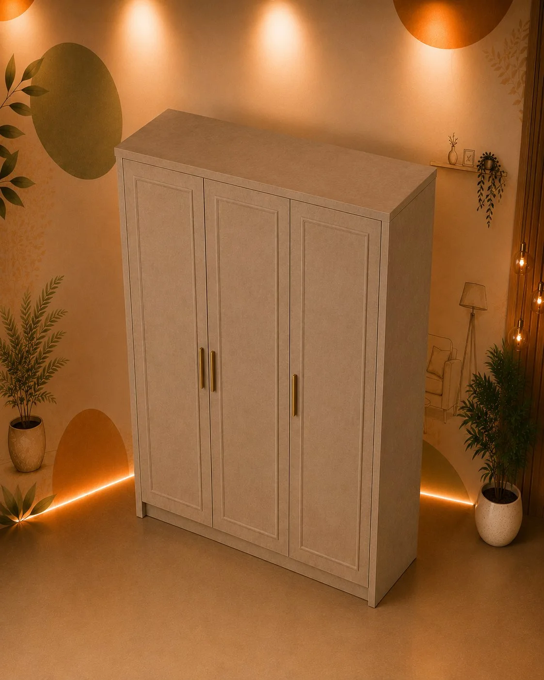 Elegance Taupe Three-Door Wardrobe detail 3