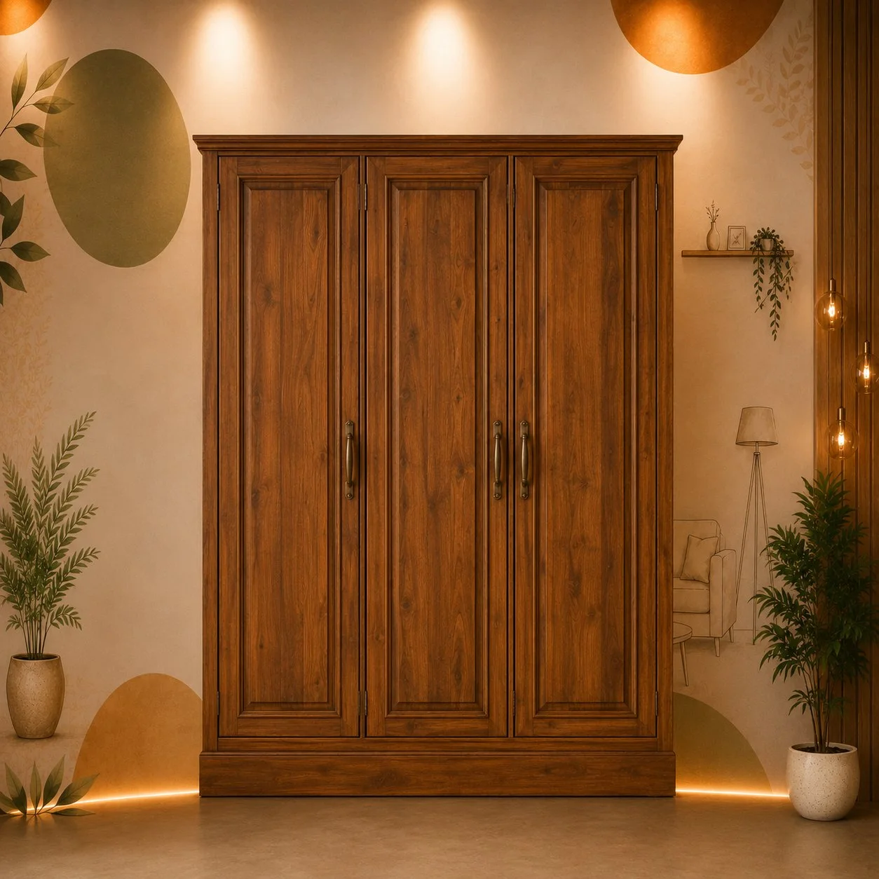 Classic Three-Door Wooden Wardrobe