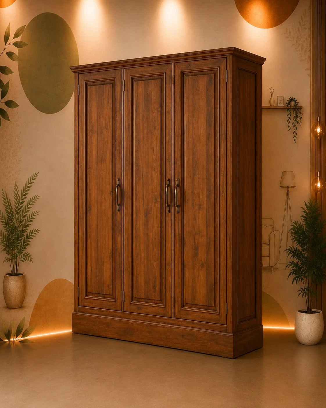 Classic Three-Door Wooden Wardrobe detail 2