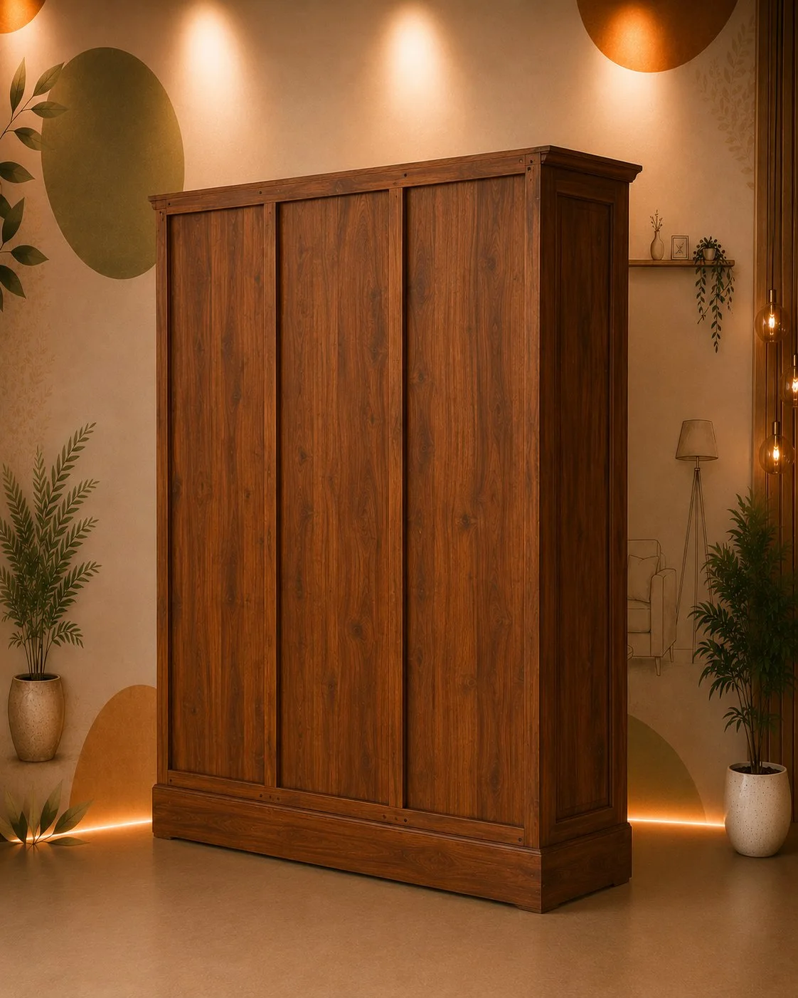 Classic Three-Door Wooden Wardrobe detail 3