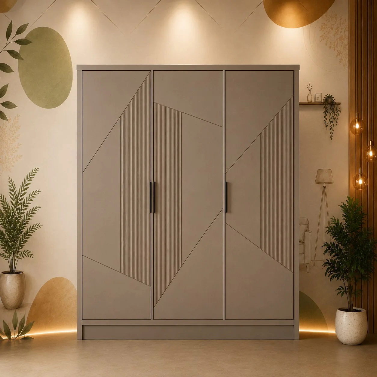 Modern Geometric Three-Door Wardrobe