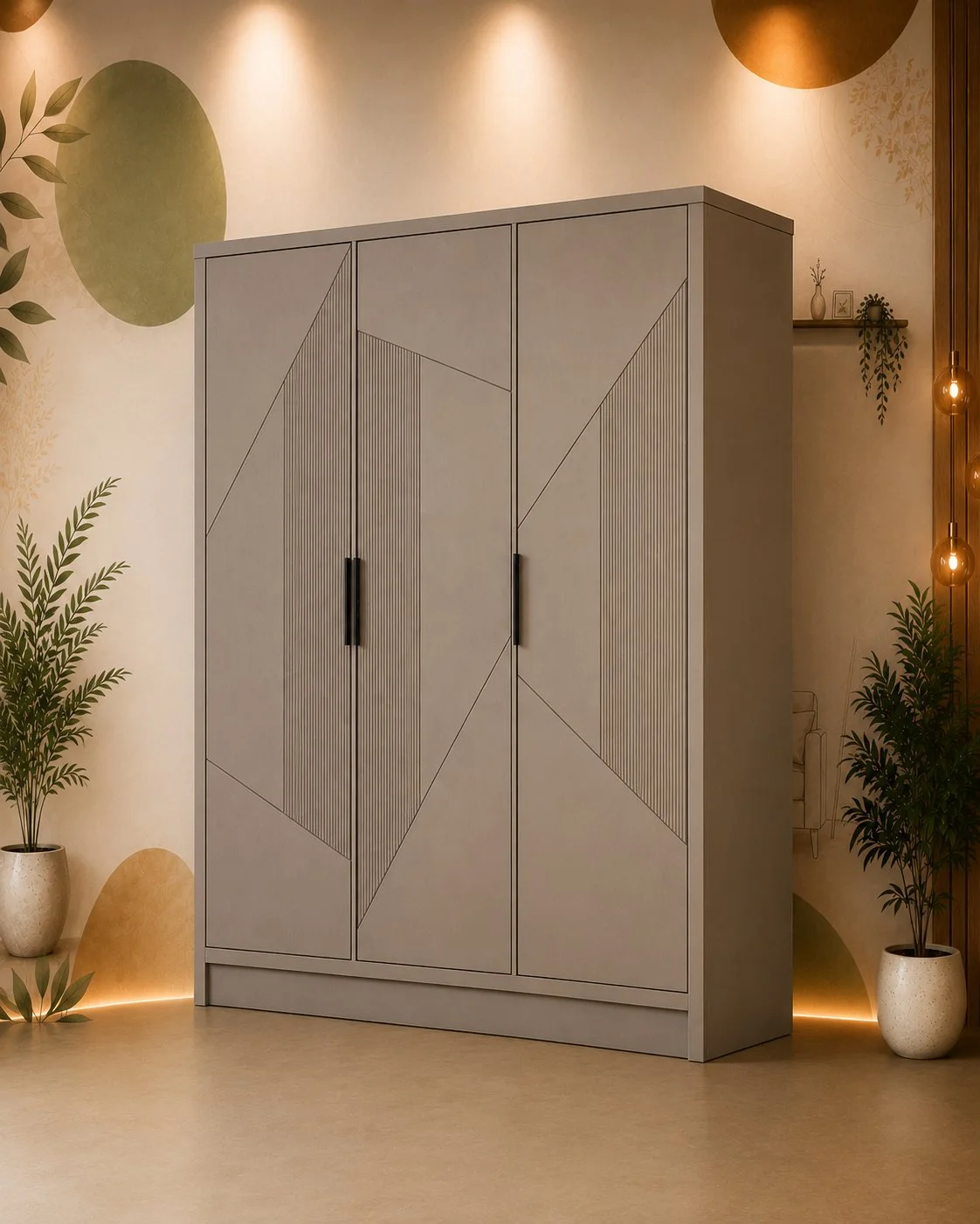 Modern Geometric Three-Door Wardrobe detail 2