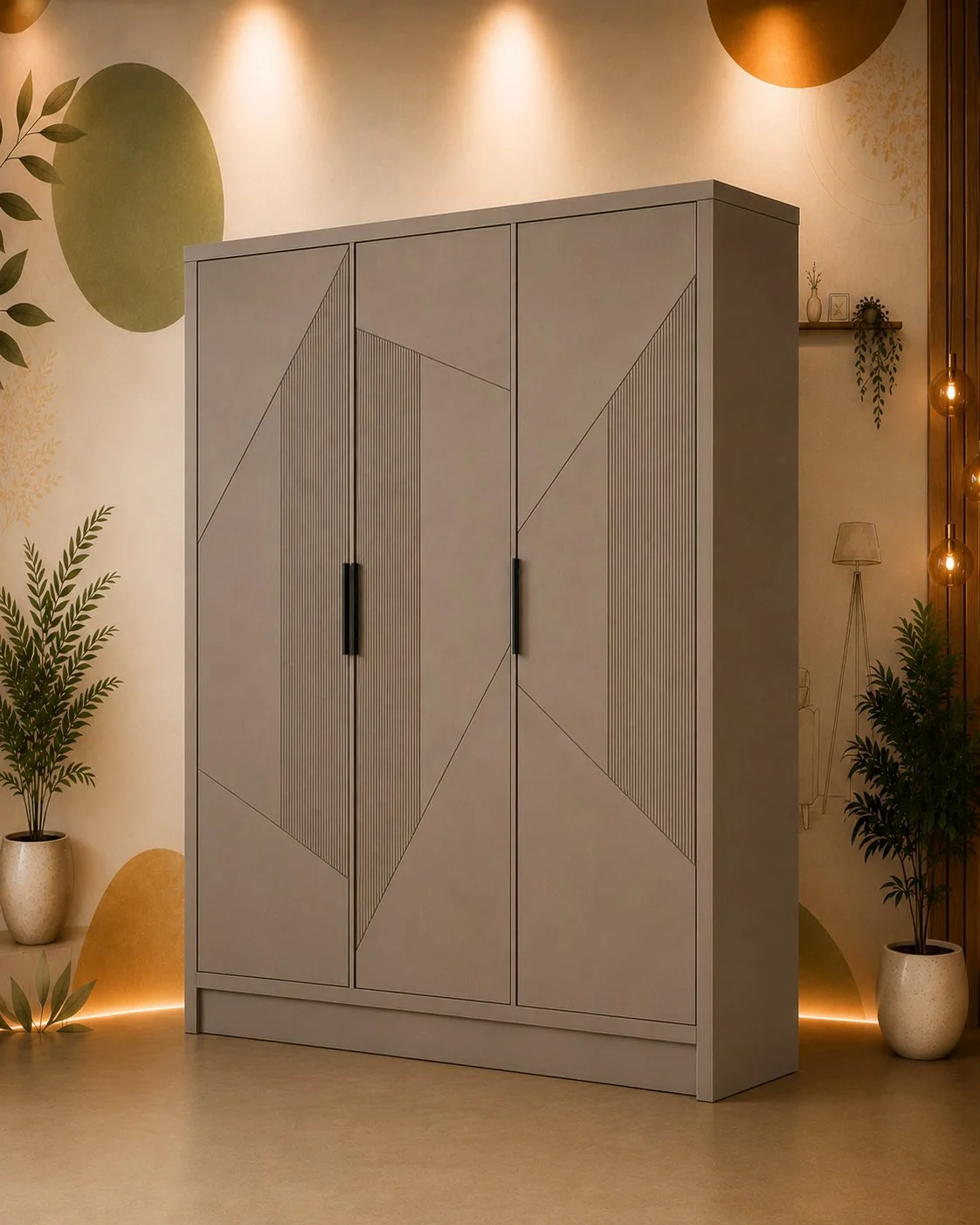 Modern Geometric Three-Door Wardrobe detail 4