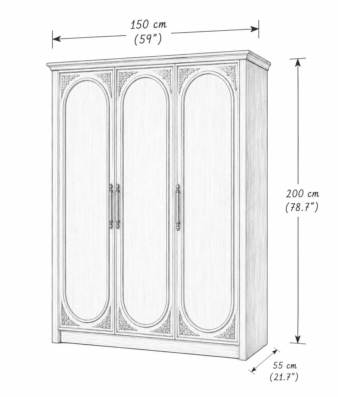 Royal Carved Three-Door Wooden Wardrobe detail 5